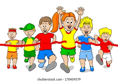 vector illustration of a foot race with finish line