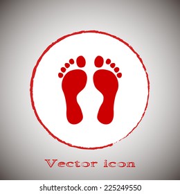 Vector illustration foot Red round button on a gray background