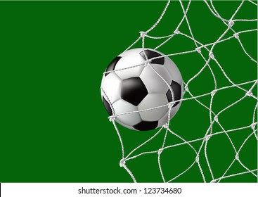 Vector illustration of football ball in the back of the net
