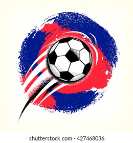 Vector illustration of Football ball on roughness strokes texture card, poster, banner. Soccer background with french flag color. Emblem for web design or print