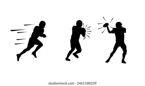 Vector illustration. Football clip art black and white, silhouette, transparent, no background