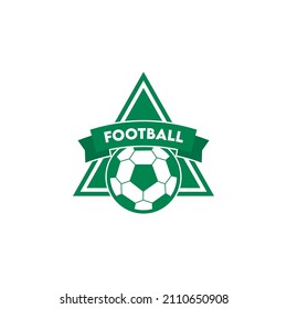 vector illustration of a football club logo with triangle, ball concept. There are green, red, black and white colors.
