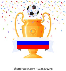 Vector illustration of a football cup, a flag of the country and a victory on football
