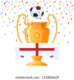 Vector illustration of a football cup, a flag of the country and a victory on football