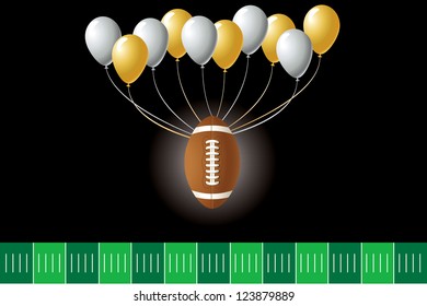 Vector Illustration of a football design with party balloons and yard line.