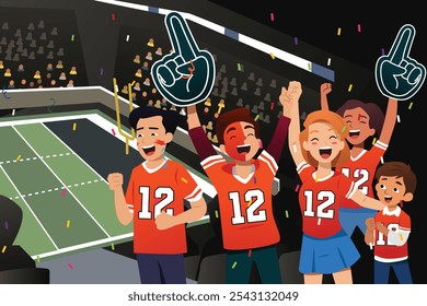 A vector illustration of Football Fans Cheering in Stadium