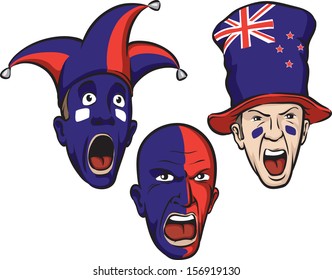 Vector illustration of football fans from New Zealand. Easy-edit layered vector EPS10 file scalable to any size without quality loss. High resolution raster JPG file is included. 