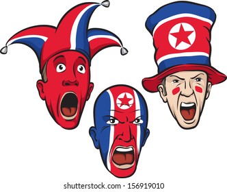 Vector illustration of football fans from North Korea. Easy-edit layered vector EPS10 file scalable to any size without quality loss. High resolution raster JPG file is included. 