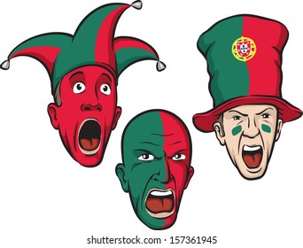 Vector illustration of football fans from Portugal. Easy-edit layered vector EPS10 file scalable to any size without quality loss. High resolution raster JPG file is included. 