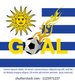 Vector illustration of  Football with fire on Uruguay Flag background