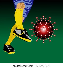 vector illustration of football kicking corona virus