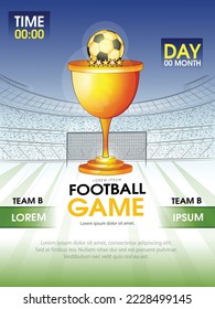 vector illustration of Football league tournament poster, Ball with football stadium background.
