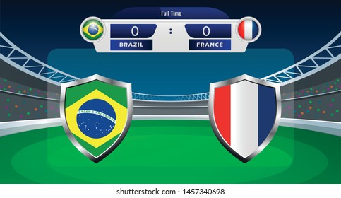 Vector illustration of football match results between France and Brazil