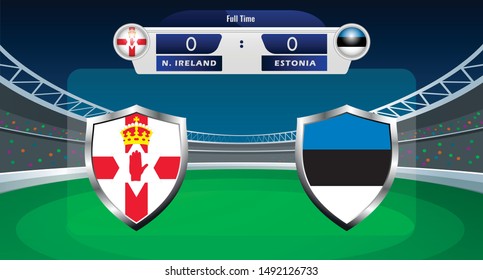 Vector illustration of football match results between Estonia and Northern Ireland
