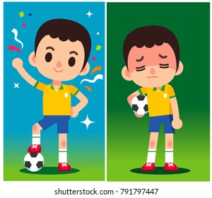Vector illustration of football player characters in different emotion, winning and losing.