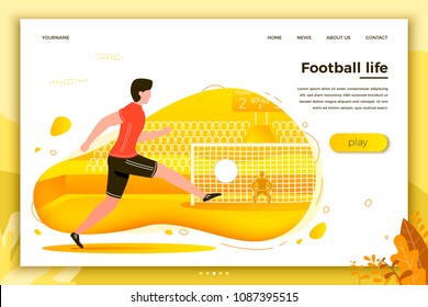 Vector illustration - football player. Goalkeeper and stadium with scoreboard on background. Banner, site, poster template with place for your text.
