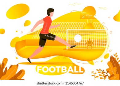 Vector illustration - football player. Goalkeeper and stadium with scoreboard on background. Banner, site, poster template with place for your text.
