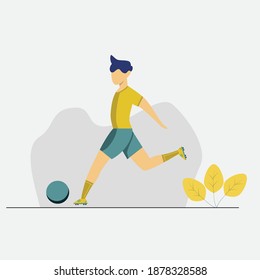 Vector illustration. football player kicking ball. modern flat people character.