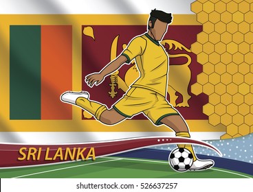 Vector illustration of football player shooting on goal. Soccer team player in uniform with state national flag of sri lanka.