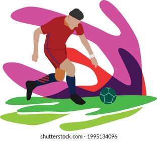 A vector illustration of football player take a steps at kicking the ball