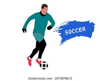 Vector illustration of a football player wearing a green jersey.  There is soccer writing.