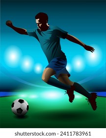 Vector illustration of football players playing ball in competition.