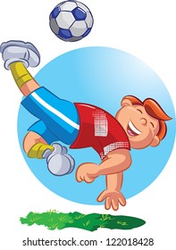 vector illustration of a football playing boy kicking the ball