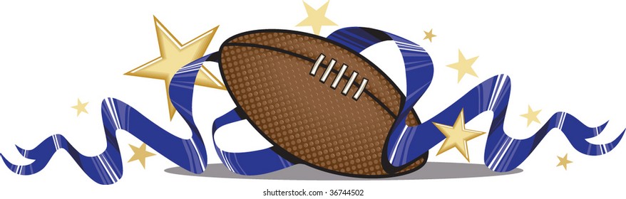 A vector illustration of a football with ribbons and stars