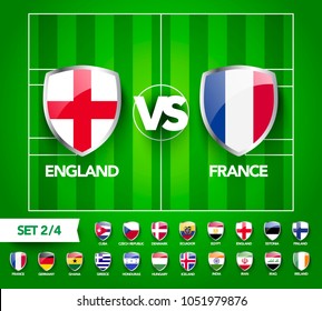 vector illustration football scoreboard team A vs team B broadcast graphic soccer score graphic template on green pattern field for game