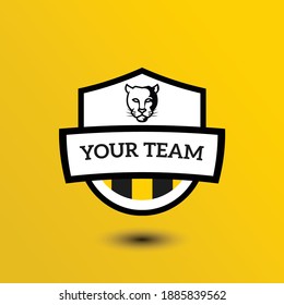 Vector Illustration Of Football Or Soccer Club Logo Emblem With Panther Icon And Black Yellow Color. 