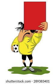 Vector illustration of  football (soccer) referee with red card