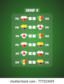 Vector illustration. Football / soccer tournament. Group stage of the championship, group H table of results. Sports T-shirt