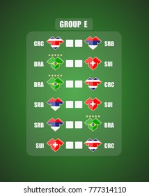 Vector illustration. Football / soccer tournament. Group stage of the championship, group E table of results. Sports T-shirt