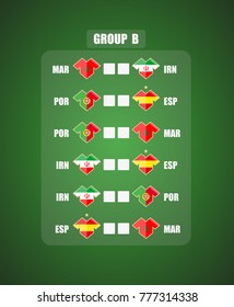 Vector illustration. Football / soccer tournament. Group stage of the championship, group B table of results. Sports T-shirt