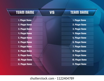 Vector Illustration Of Football Team Scoreboard And Global Stats Soccer Broadcast Graphic. Template Tournament Championship Groups