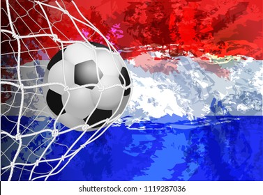 vector illustration football world or european championship with ball and netherlands flag colors.