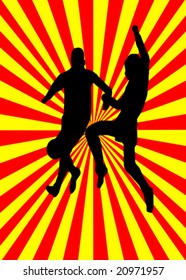 Ilustração vetorial de jogadores de futebol em silhueta contra um desenho de bandeira vermelha e amarela espanhola