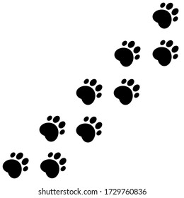 Vector illustration of a Footpath trail of vector dog prints walking randomly