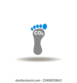 Vector illustration of footprint and CO2. Icon of carbon footprint. Symbol of climate change. Sign of environmental emissions and pollutions.