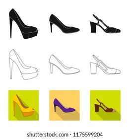 Vector illustration of footwear and woman icon. Collection of footwear and foot stock vector illustration.