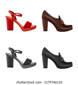 Vector illustration of footwear and woman icon. Set of footwear and foot stock vector illustration.