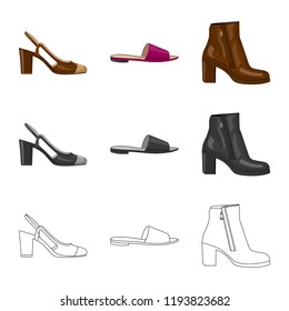 Vector illustration of footwear and woman icon. Collection of footwear and foot vector icon for stock.
