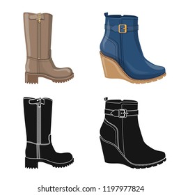 Vector illustration of footwear and woman icon. Set of footwear and foot vector icon for stock.