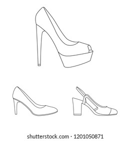 Vector illustration of footwear and woman icon. Collection of footwear and foot stock vector illustration.