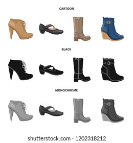 Vector illustration of footwear and woman icon. Collection of footwear and foot vector icon for stock.