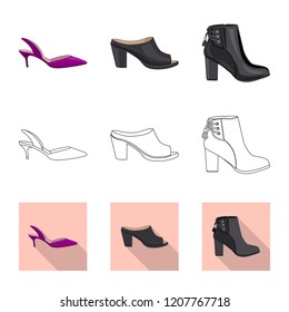 Vector illustration of footwear and woman icon. Set of footwear and foot stock symbol for web.