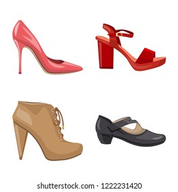 Vector illustration of footwear and woman icon. Set of footwear and foot vector icon for stock.