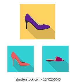 Vector illustration of footwear and woman icon. Collection of footwear and foot stock symbol for web.