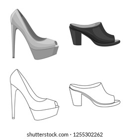 Vector illustration of footwear and woman icon. Set of footwear and foot stock vector illustration.