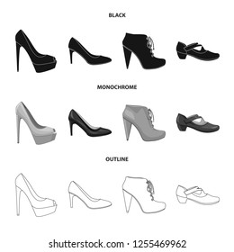 Vector illustration of footwear and woman icon. Set of footwear and foot stock vector illustration.